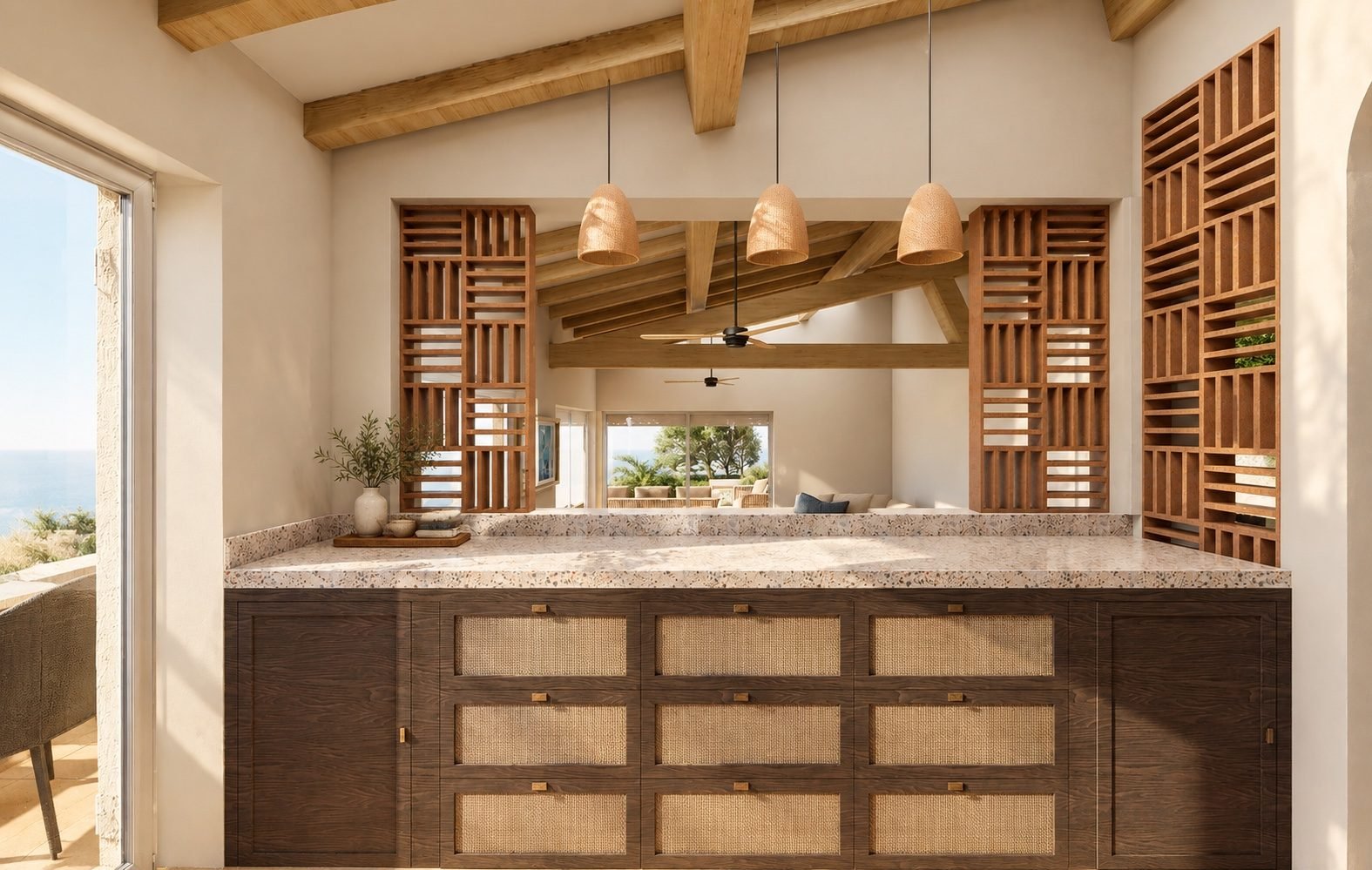 Salle de bain en marbre et bois